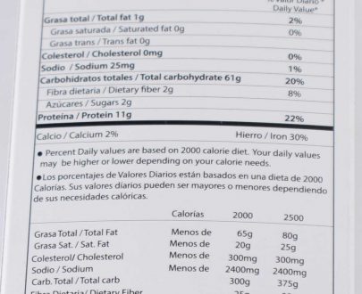 tabla nutricional spaguetti quinoa